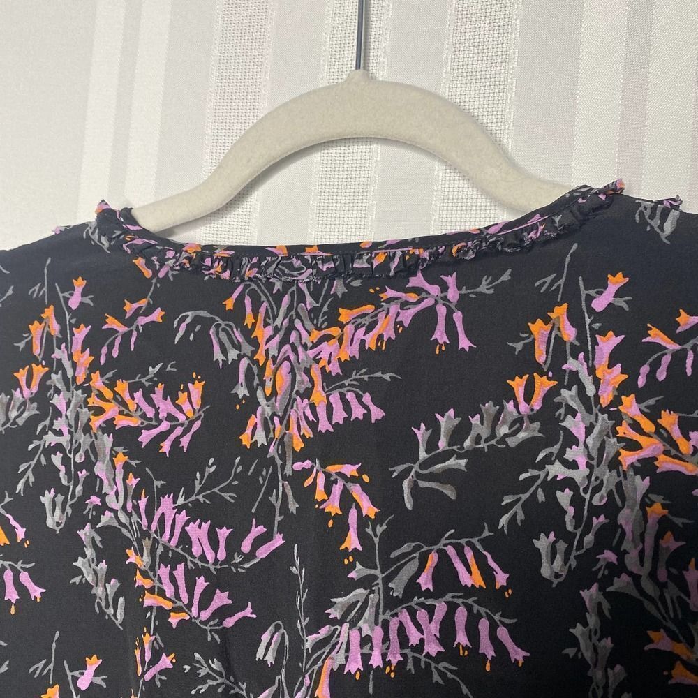Cinq a Sept Snapdragon Keira Silk Floral V-Neck Blouse Short Sleeve Small Top - Picture 9 of 11